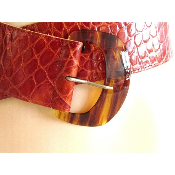 VINTAGE DESIGNER BYRON LARS NY MOC-CROC FAUX TORTOISE BUCKLE BELT SIZE LARGE main image 7